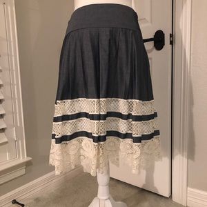 Ann Taylor light chambray and lace skirt